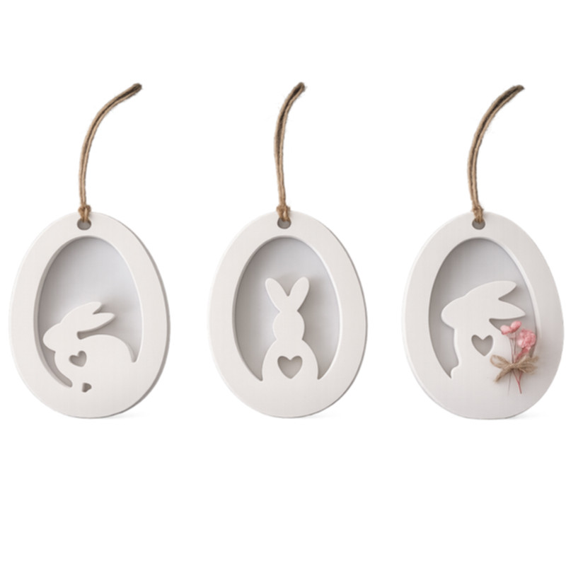 Preview: Oster Ornament 3 teilig Hasen Anhänger Osterdeko modern